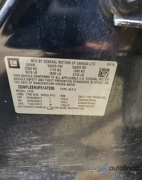 2015 Chevrolet Equinox Ls из США, поврежденный, VIN 2GNFLEEK9F6147286